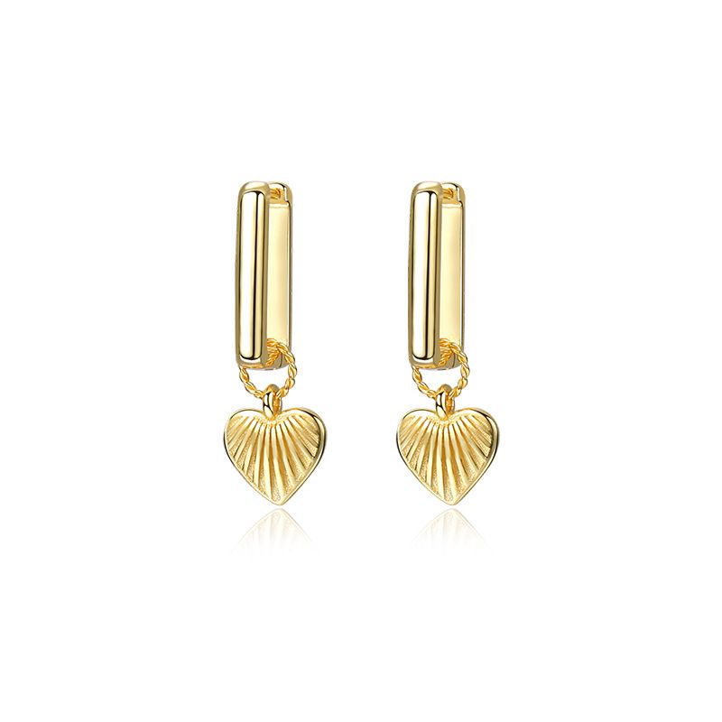 Honey Moon Heart Shell Geometry Sterling Silver Hoop Earrings