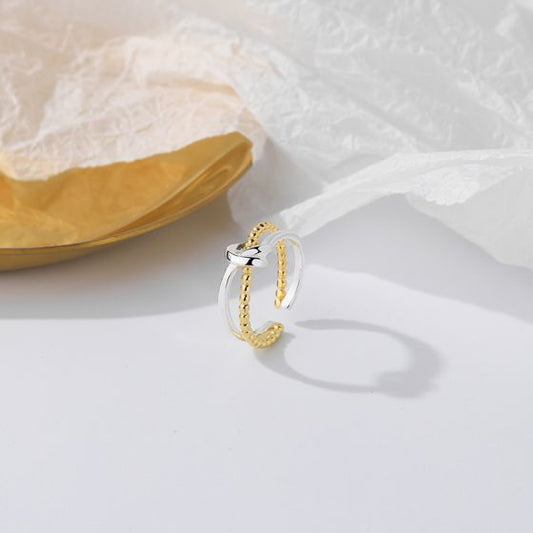 Double Layer Beaded Knot Ring, 925 Sterling Silver, Adjustable