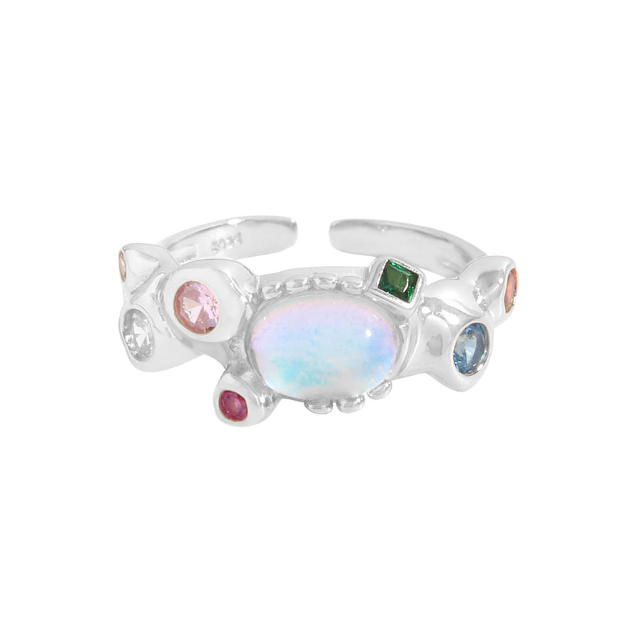 Created Moonstone Bubbles 925 Sterling Silver Adjustable Ring