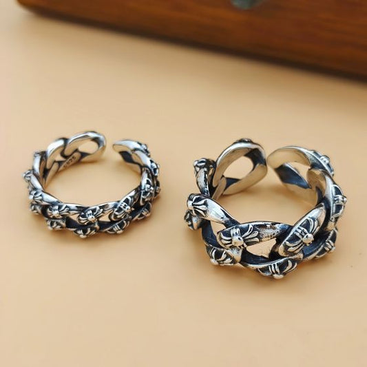 Vintage Twisted Cross Adjustable Sterling Silver Ring