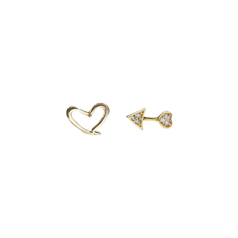 Asymmetrical Crystal Arrow Pierces Heart Stud Earrings