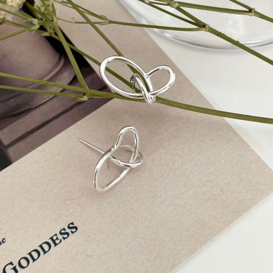 Messy Lines Cross 925 Sterling Silver Stud Earrings