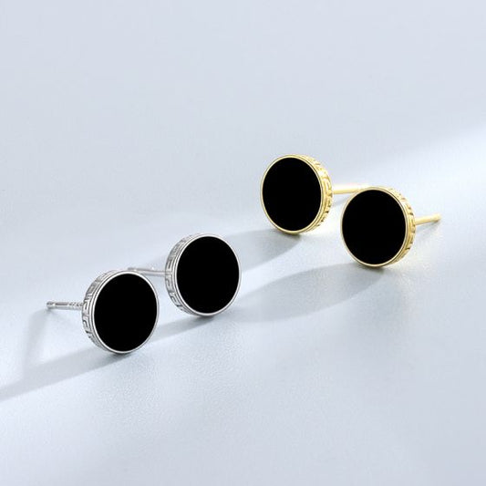 Holiday Round Black Epoxy 925 Sterling Silver Stud Earrings