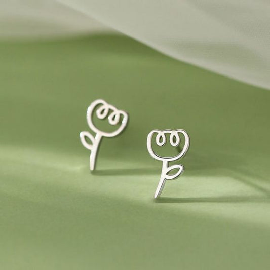 Hollow Tulip Flower 925 Sterling Silver Stud Earrings