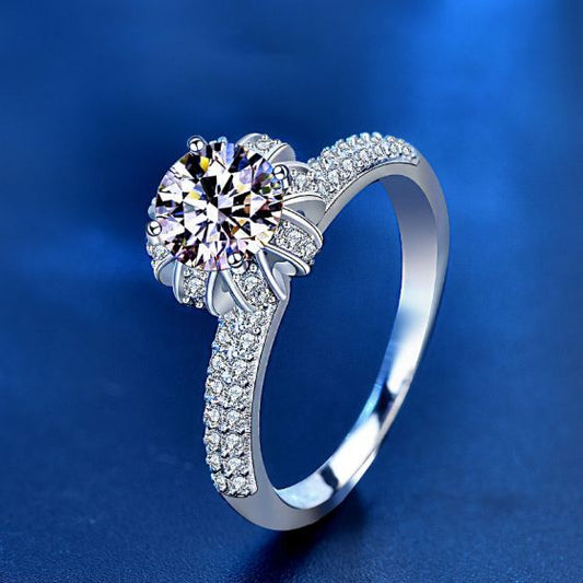 Moissanite CZ Flower Bud Crown 925 Sterling Silver Ring