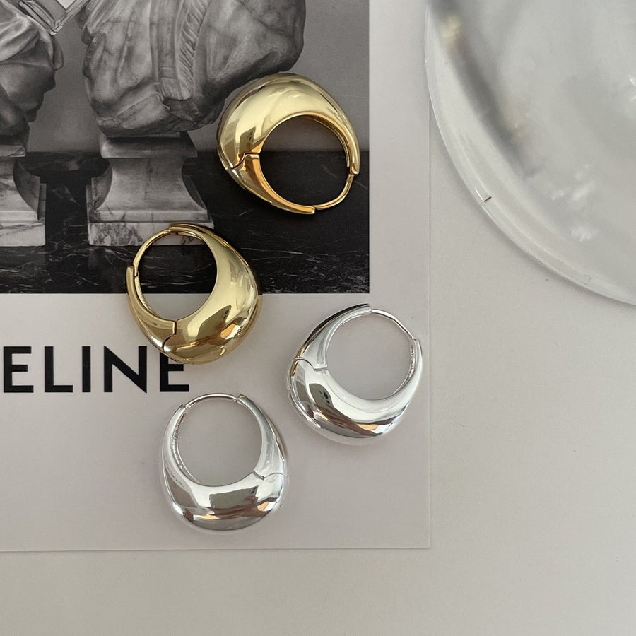 Modern Geometry Curve Circle 925 Sterling Silver Huggie Earring