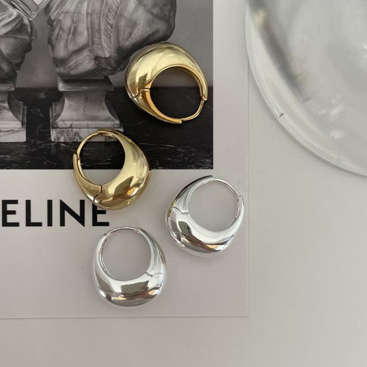 Modern Geometry Curve Circle 925 Sterling Silver Huggie Earring