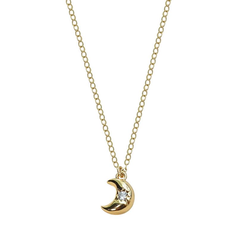 Crescent Moon Crystal Necklace, 925 Sterling Silver