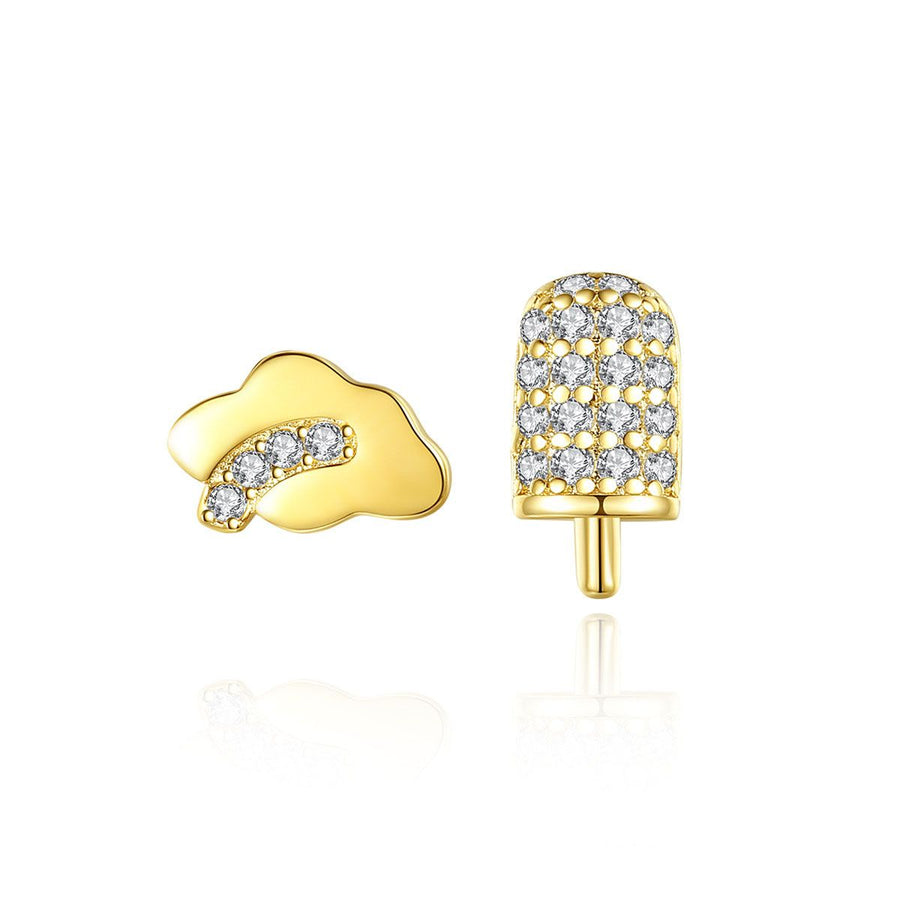 Asymmetry Crystal Cloud and Ice Cream Stud Earrings