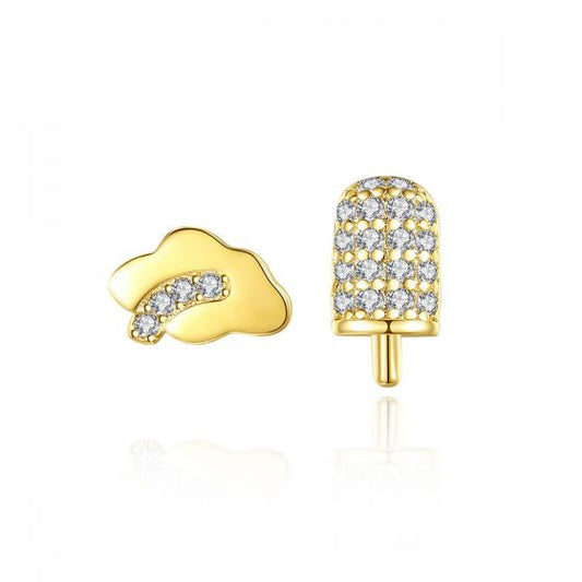 Asymmetry CZ Cloud and Ice Cream Stud Earrings