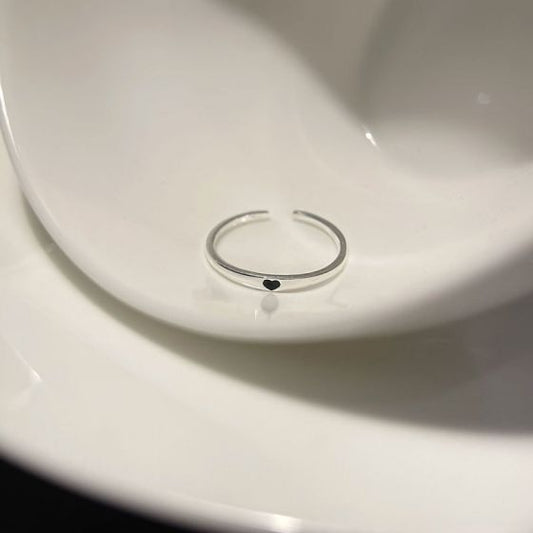 Minimal Black Heart Adjustable Sterling Silver Ring