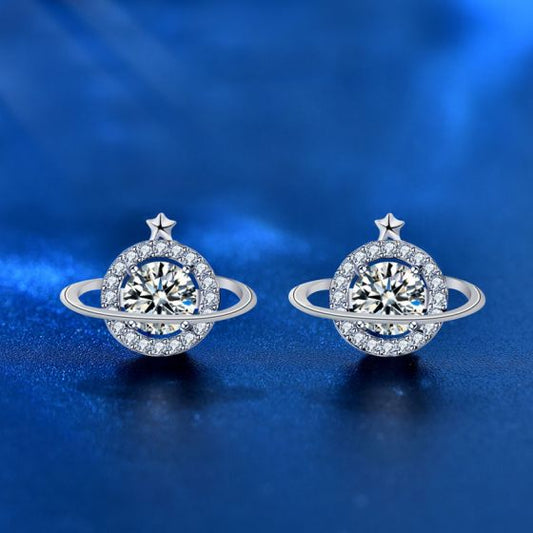 Celestial Star and Planet Moissanite Stud Earrings