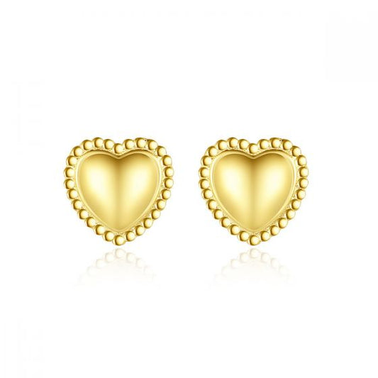 Honey Moon Heart Bead Border Stud Earrings, 14K Yellow Gold Plated
