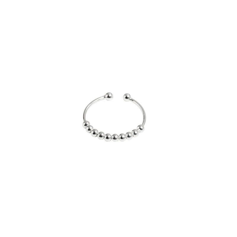 Simple Round Bead Adjustable Ring, 925 Sterling Silver