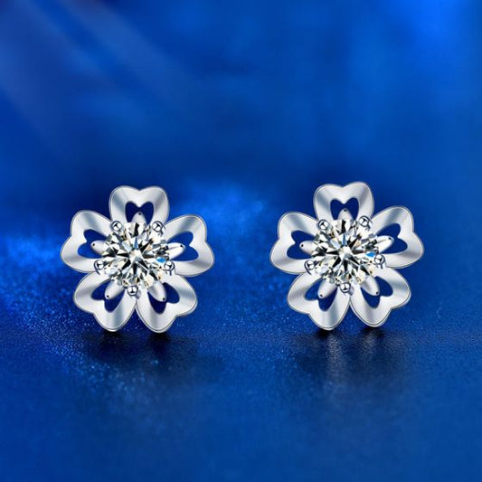 Sakura Moissanite CZ Stud Earrings - 925 Sterling Silver
