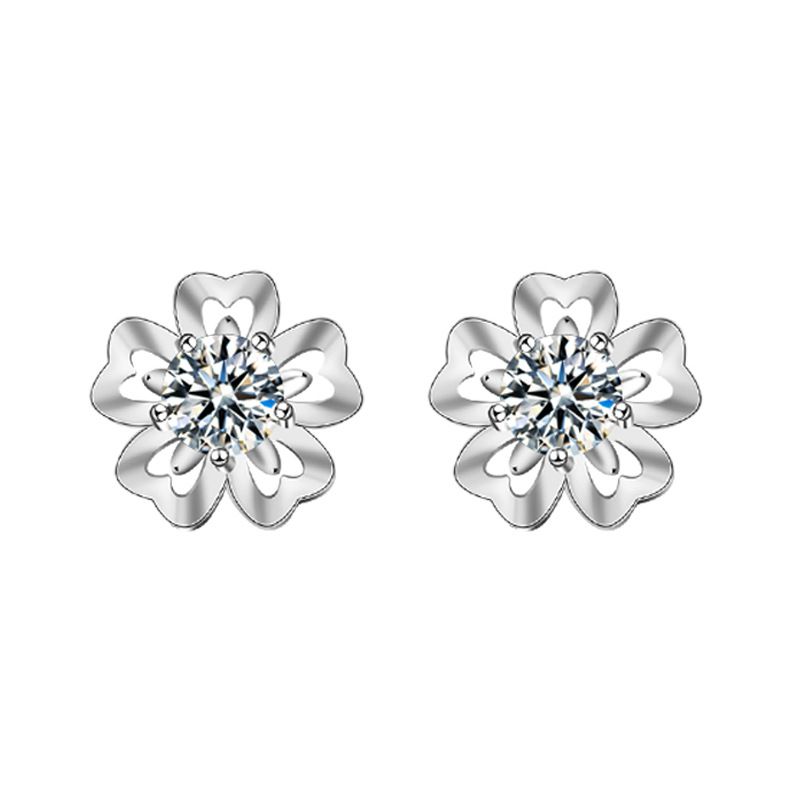 Sakura Moissanite Crystal Stud Earrings - 925 Sterling Silver
