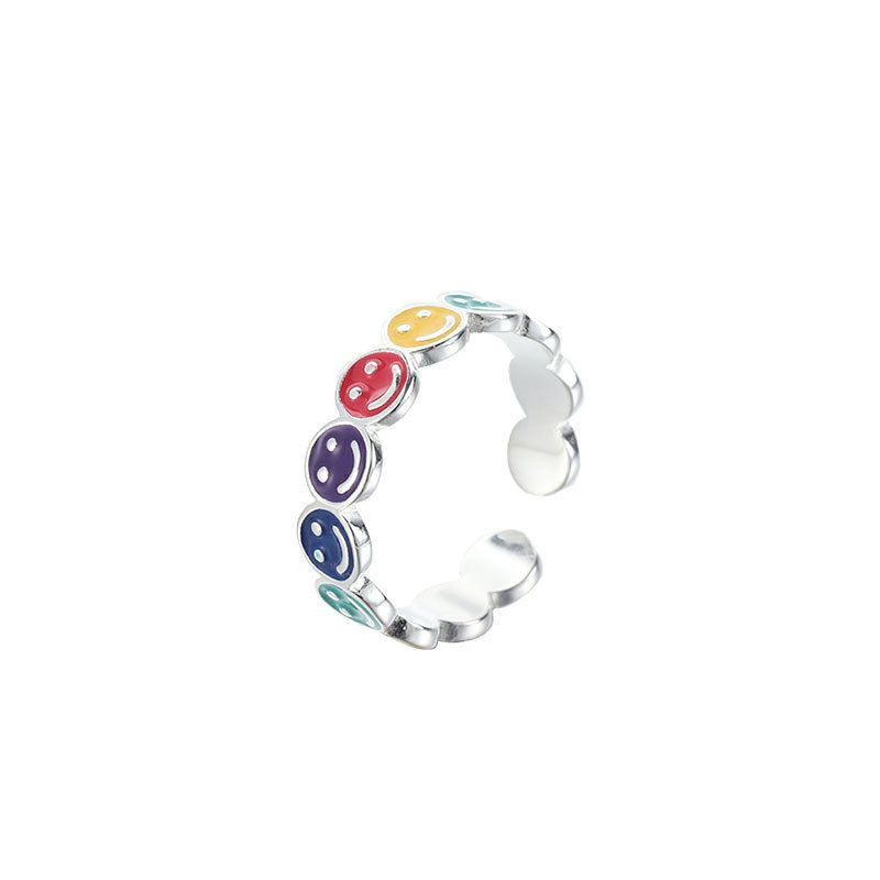 Rainbow Smile Face 925 Sterling Silver Adjustable Ring