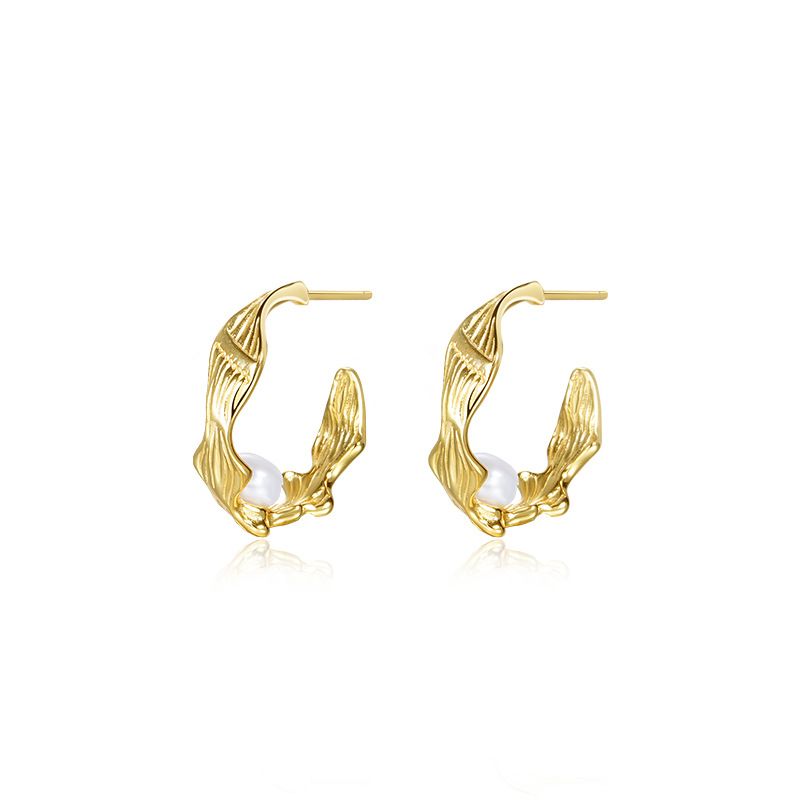 Natural Pearl Twisted Sterling Silver Hoop Earrings
