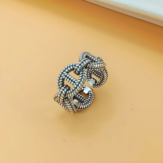 Men's Vintage Pig Nose Chain Sterling Silver Adjustable Ring