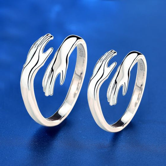 Couple Hands Embrace Adjustable 925 Sterling Silver Ring