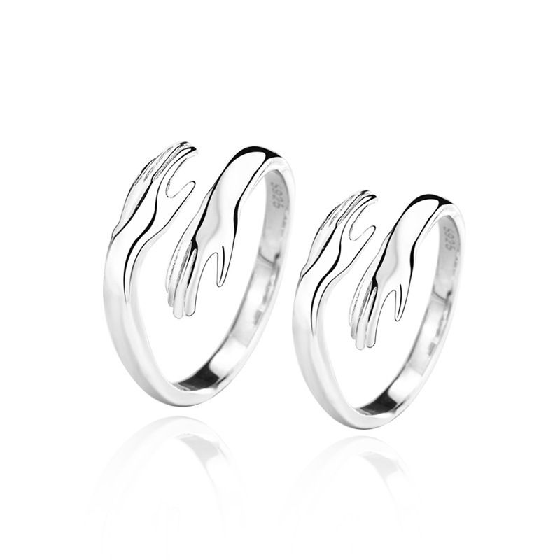 Couple Hands Embrace Adjustable 925 Sterling Silver Ring