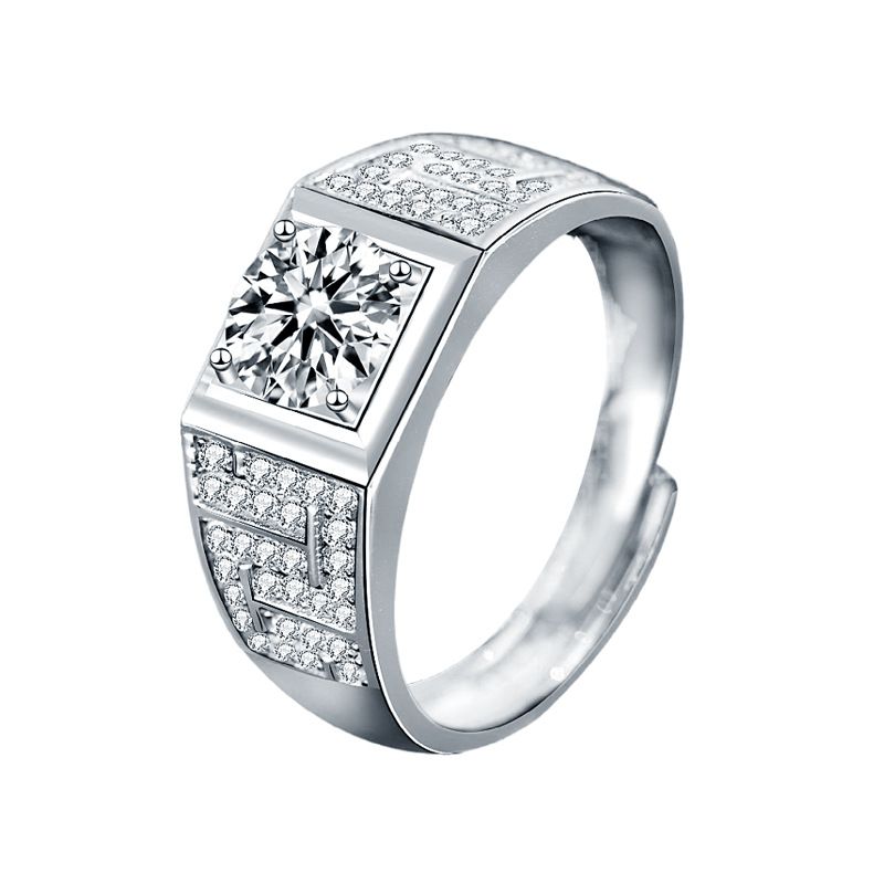 Men's Geometry Square Moissanite Ring in 925 Sterling Silver