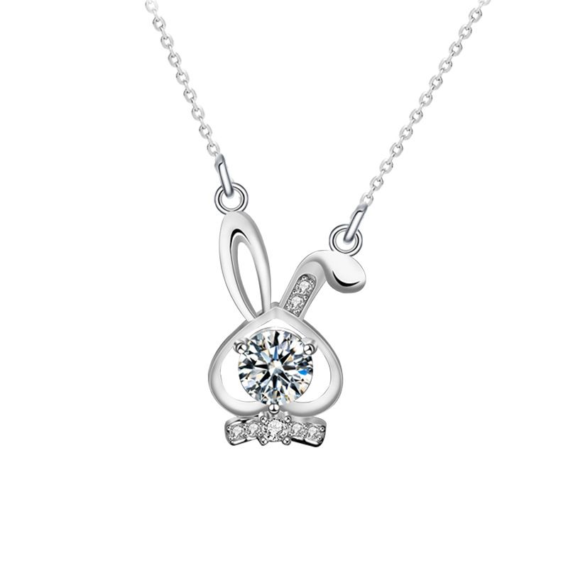 Bunny Ear Rabbit Crystal 925 Sterling Silver Necklace