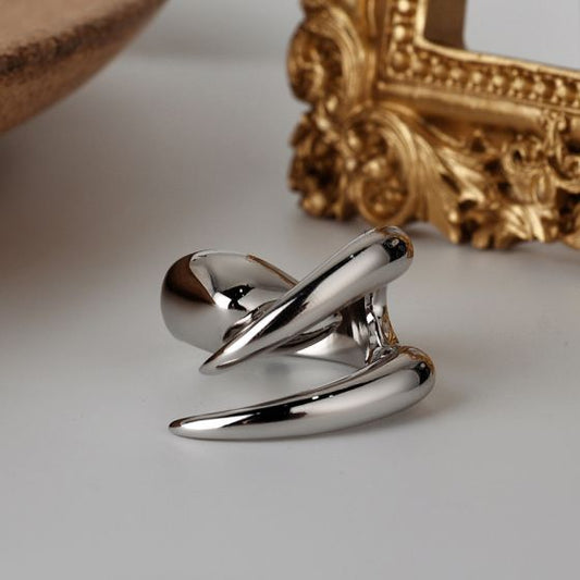 Glossy Irregular Bucktooth 925 Sterling Silver Adjustable Ring