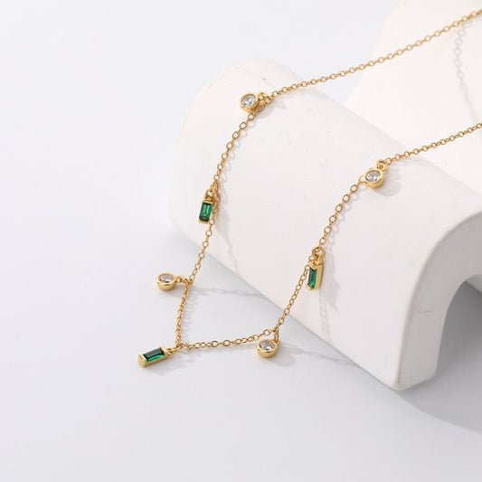 Geometry Colorful CZ Rectangle and Round 925 Sterling Silver Necklace