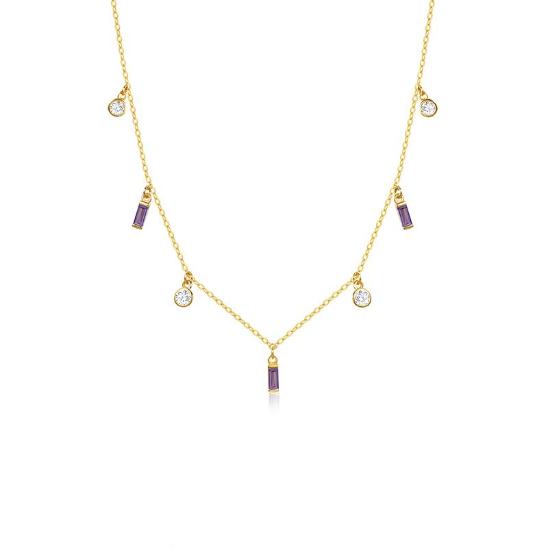 Geometry Colorful Crystal Rectangle and Round 925 Sterling Silver Necklace