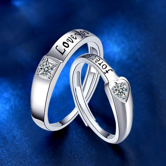 Love You Forever CZ Hearts 925 Sterling Silver Adjustable Promise Ring
