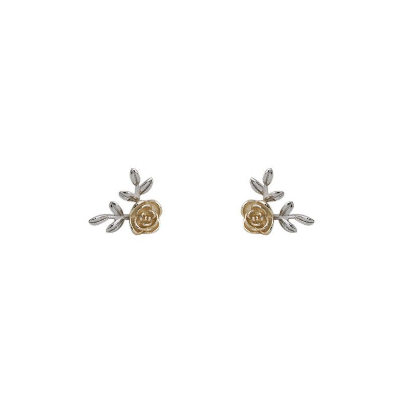 Classic Rose Branch Sterling Silver Stud Earrings