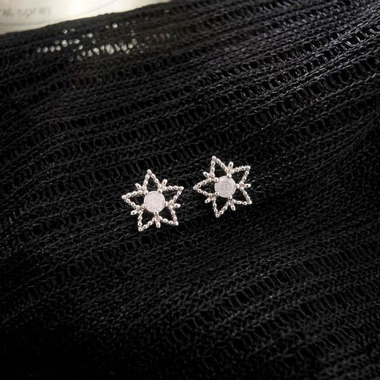 Hollow Star Bead 925 Sterling Silver Stud Earrings