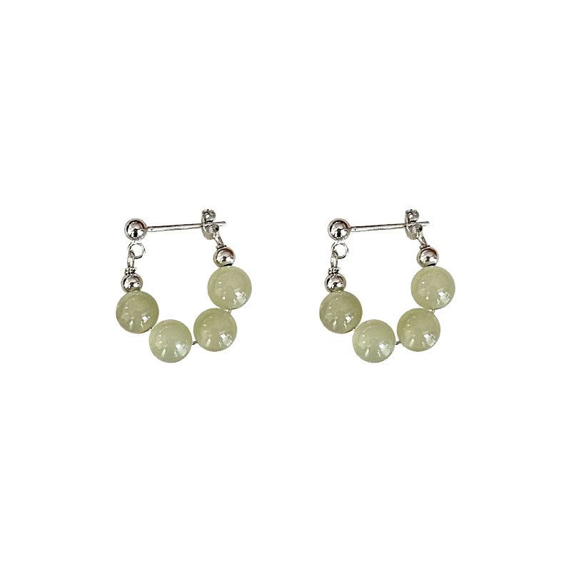 Four-Round Created Nephrite Hoop Earrings in 925 Sterling Silver
