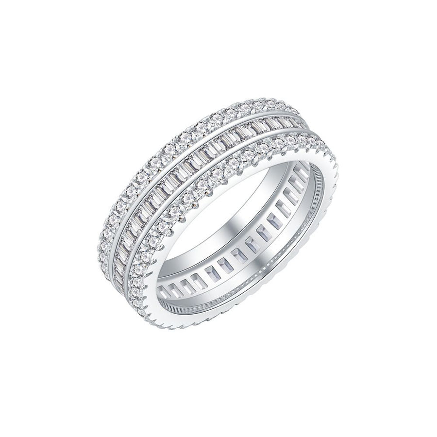 Triple-Layer Crystal Adjustable Ring in 925 Sterling Silver