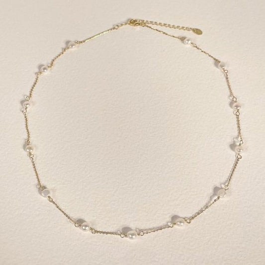 Minimalist Freshwater Pearl Geometric Necklace, 925 Sterling Silver