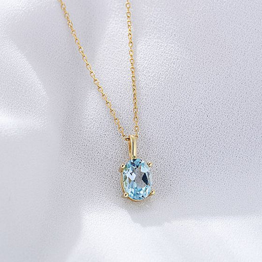 Oval Natural Blue Topaz Necklace in 925 Sterling Silver