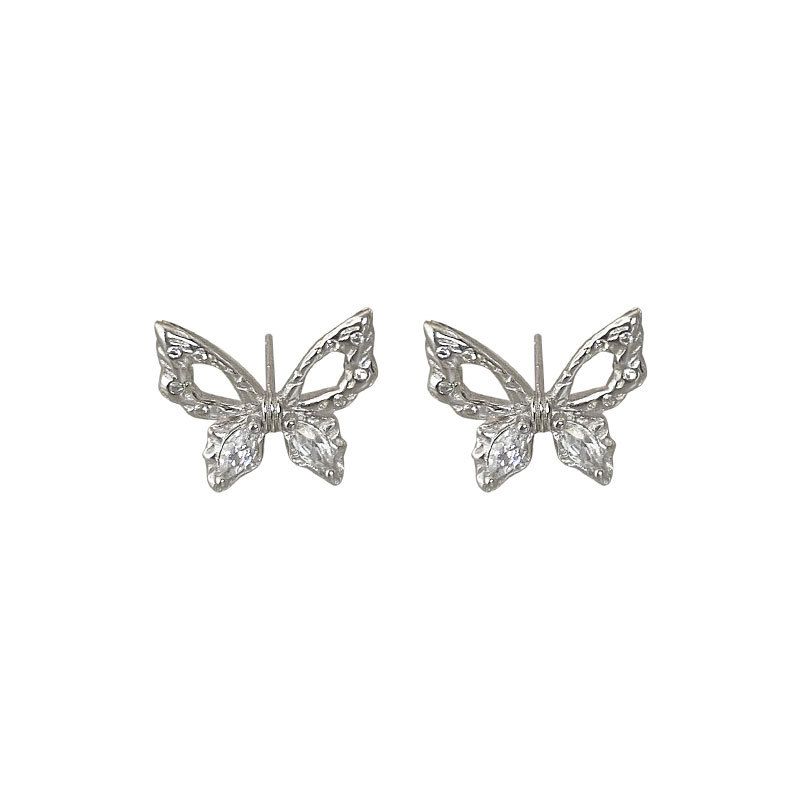 Hollow Flying Butterfly Sterling Silver Stud Earrings