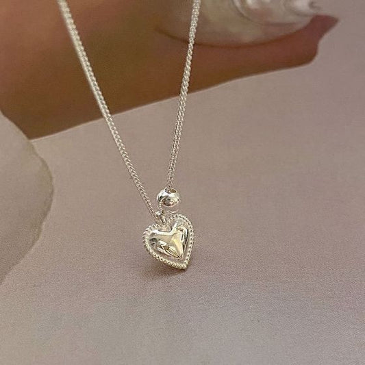 Heart Beads Curb Chain 925 Sterling Silver Necklace