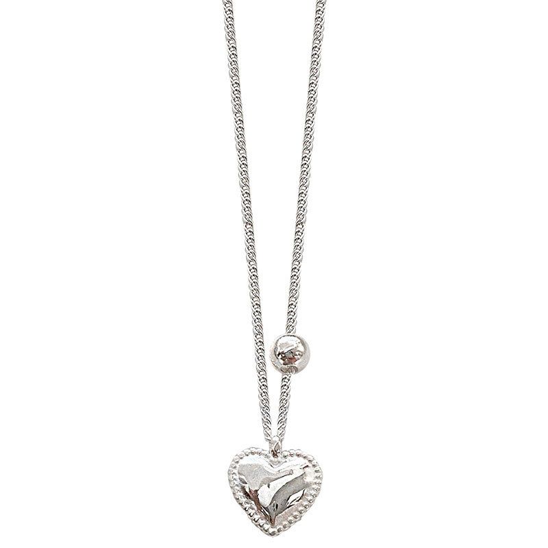 Heart Beads Curb Chain 925 Sterling Silver Necklace