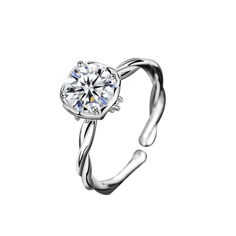 Twisted Geometry Moissanite Adjustable Sterling Silver Ring