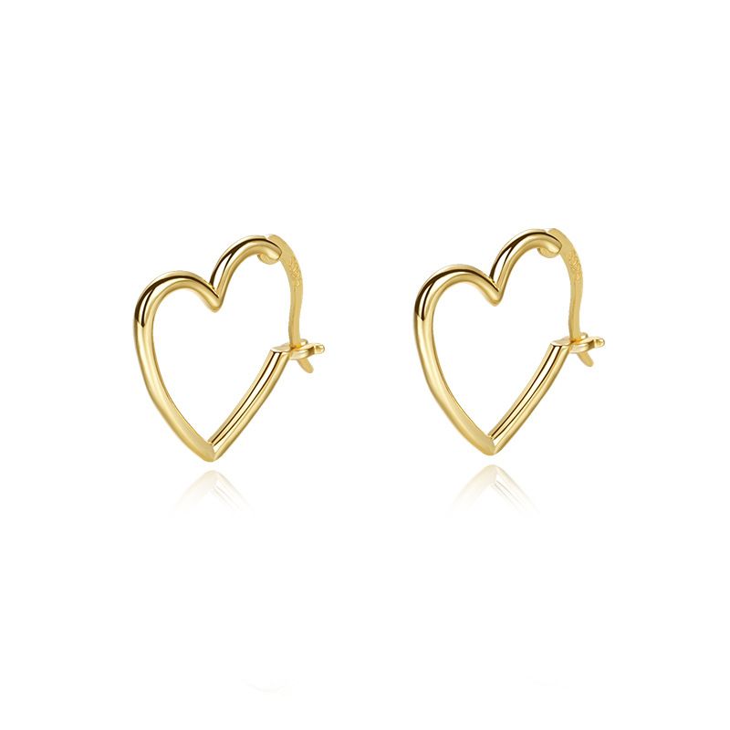 Classic Hollow Heart 925 Sterling Silver Hoop Earrings