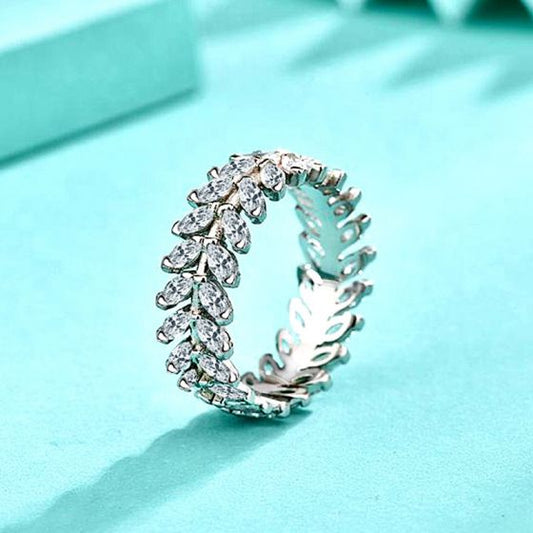 Ear of Wheat CZ Leaf Adjustable 925 Sterling Silver Ring