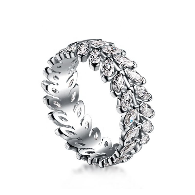 Ear of Wheat Crystal Leaf Adjustable 925 Sterling Silver Ring