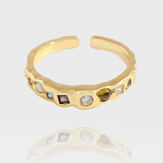 Colorful Geometry CZ Open Ring in Sterling Silver