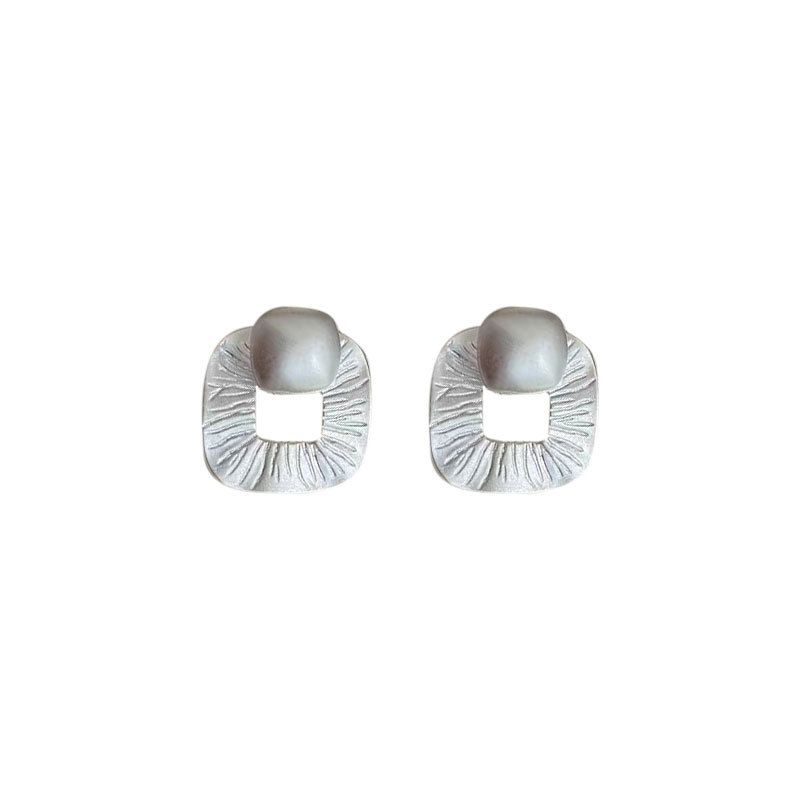 Holiday Geometry White Square Stud Earrings