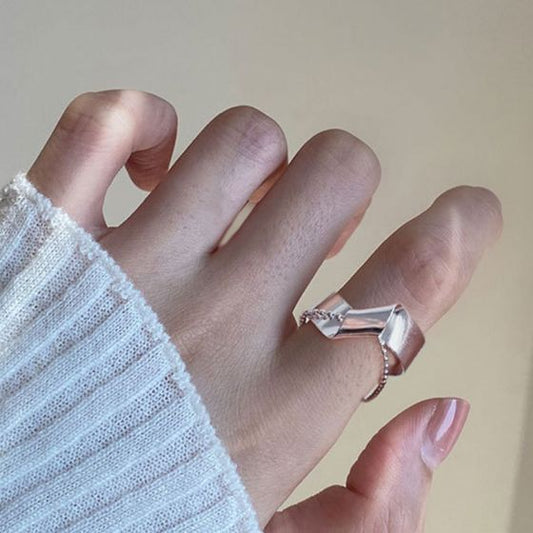 Double Layer Twisted Knot Bead Chain Adjustable Ring
