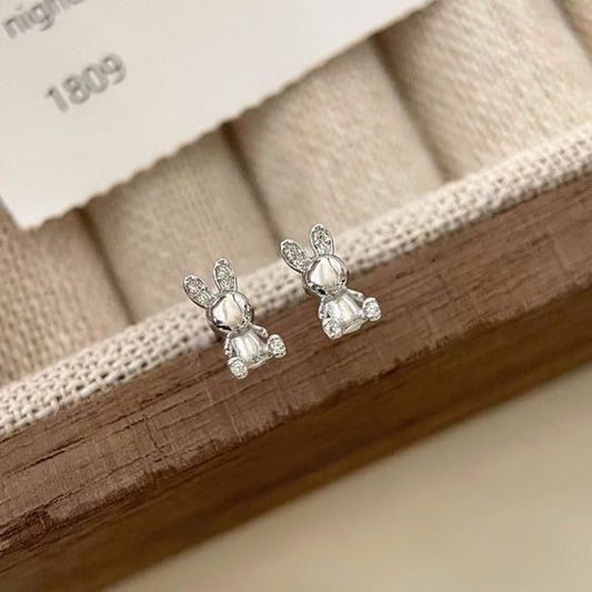 Bunny Rabbit CZ Sterling Silver Stud Earrings