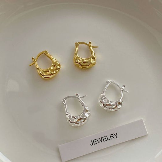 Irregular Lava Bag Hoop Earrings, 925 Sterling Silver