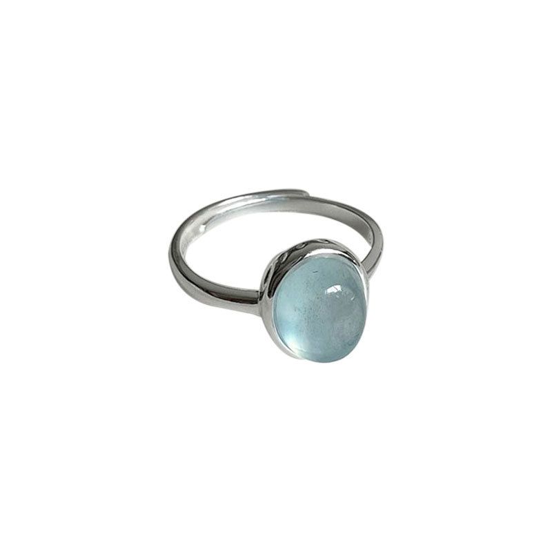 Oval Natural Aquamarine Adjustable Ring 925 Sterling Silver